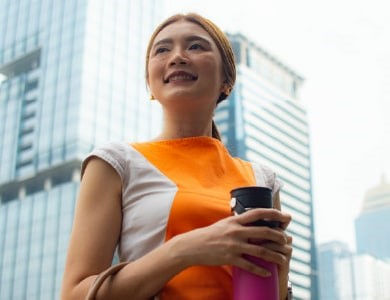 Audit women employee holding water bottel