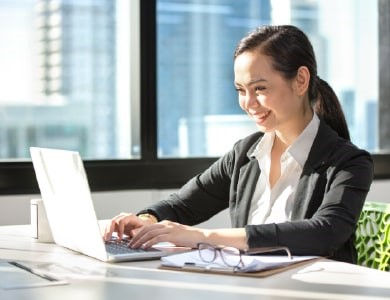 Woman working on laptop